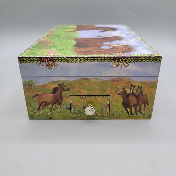 Horse Musical Jewelry Box Drawers Lid Mirror Rotating Horse Enchantmints Prairie - Picture 5 of 10